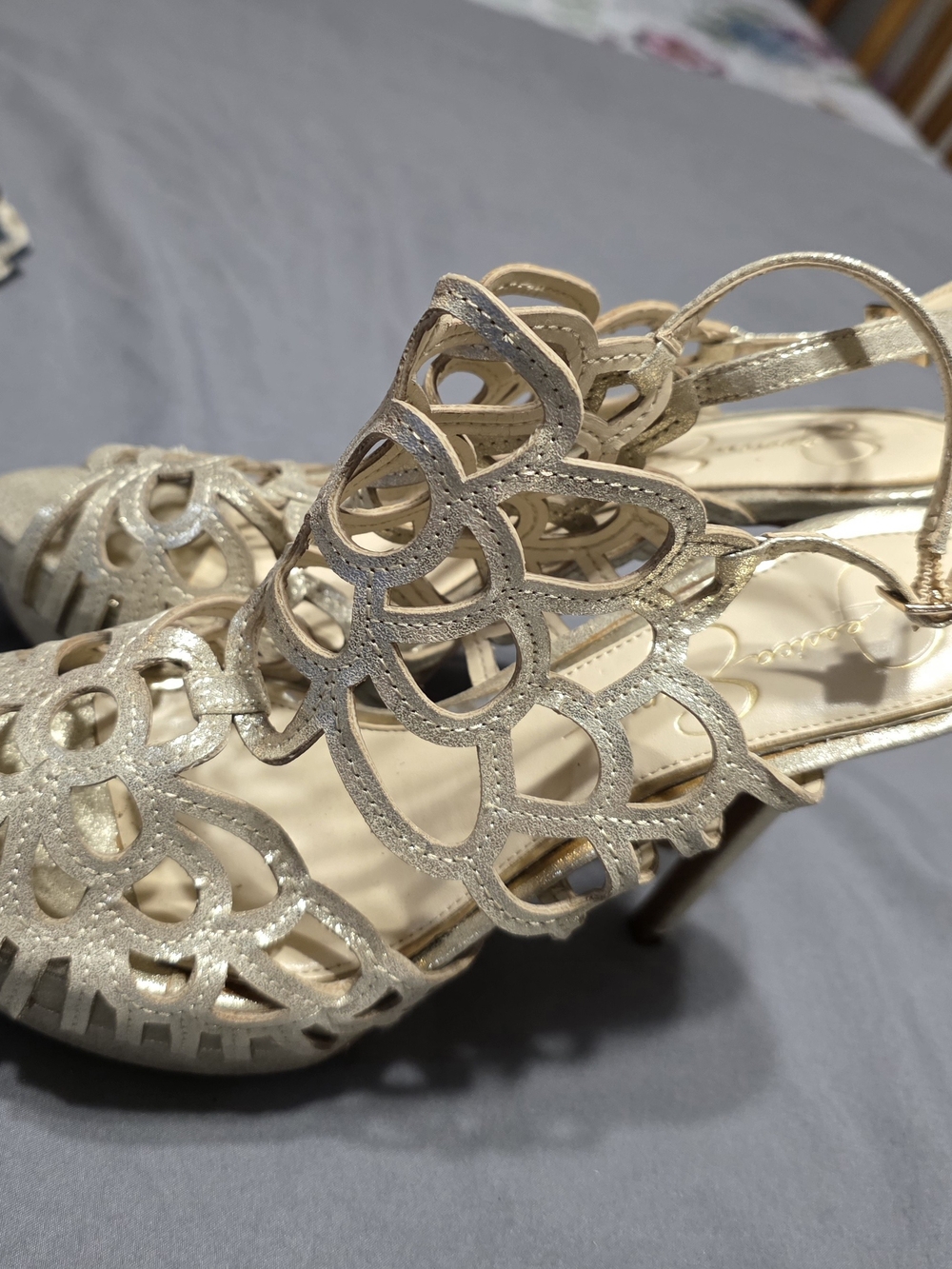Jessica Simpson Gold Cutout Slingback Heels